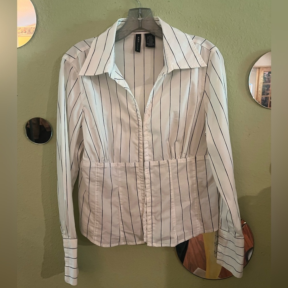 Mixit Stretch Black and White PinStriped Shirt.